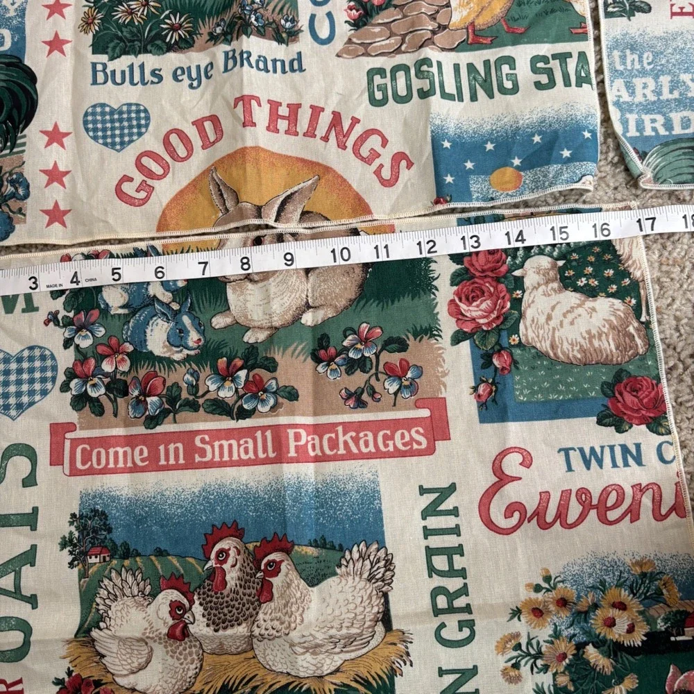 Set‎ of 3 Vintage Style Farmhouse Cloth Napkins Feed Sack Cottage Country Cows